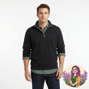 Vintage Arrow Mens Black Quarter Zip Pullover Gray Striped Collar Medium Y2K